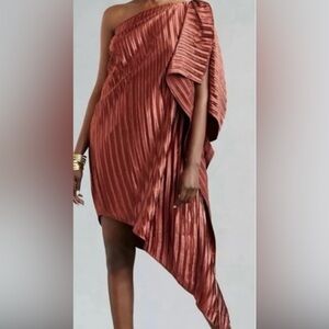 Anthropologie Guapa Bronze Metallic One Shoulder Draped Cocktail Dress NWT
